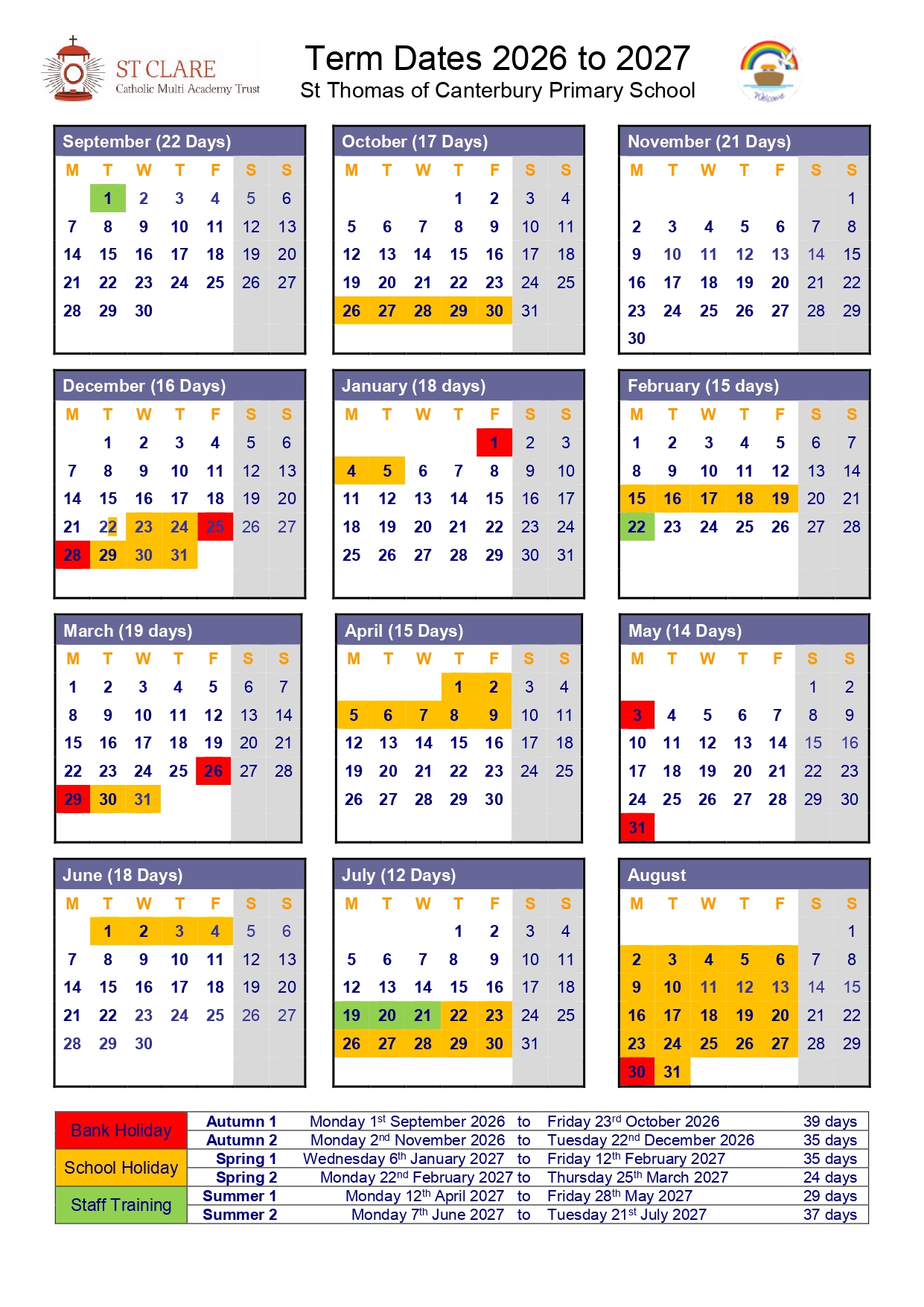 Holidays 2026 27