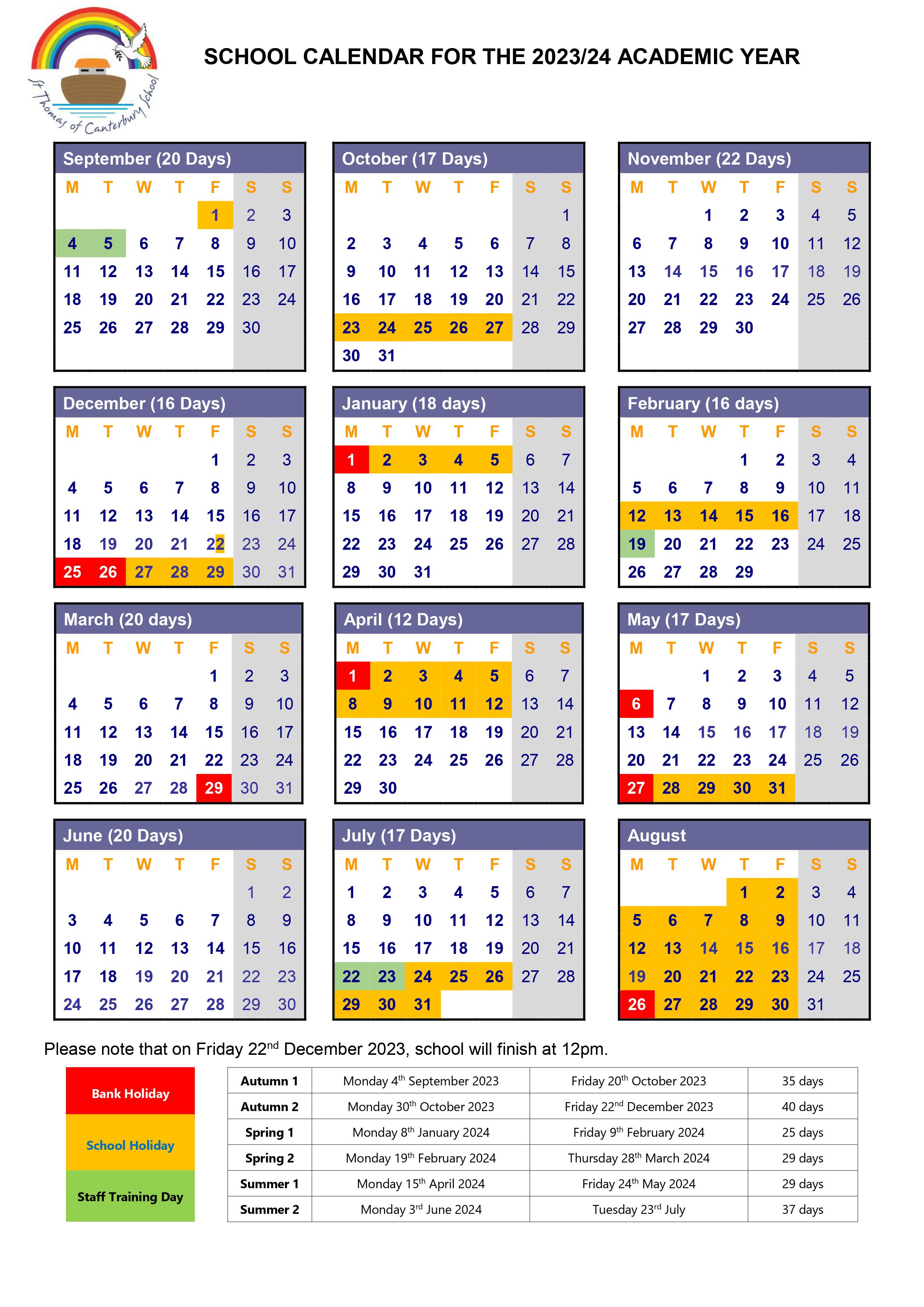 Term Dates St Thomas of Canterbury School
